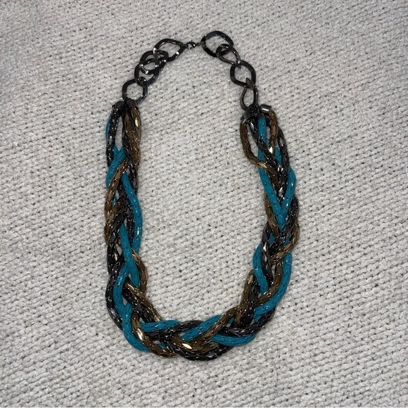 Bebe Beaded teal mix metal Braided Chain Necklace - Picture 3 of 6
